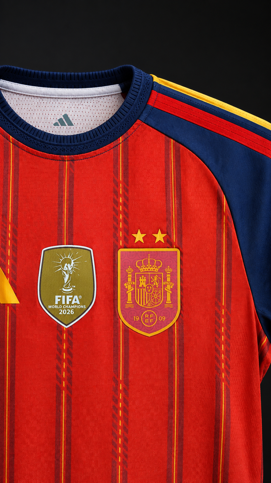 Escudo con dos estrellas y parche FIFA de la camiseta roja